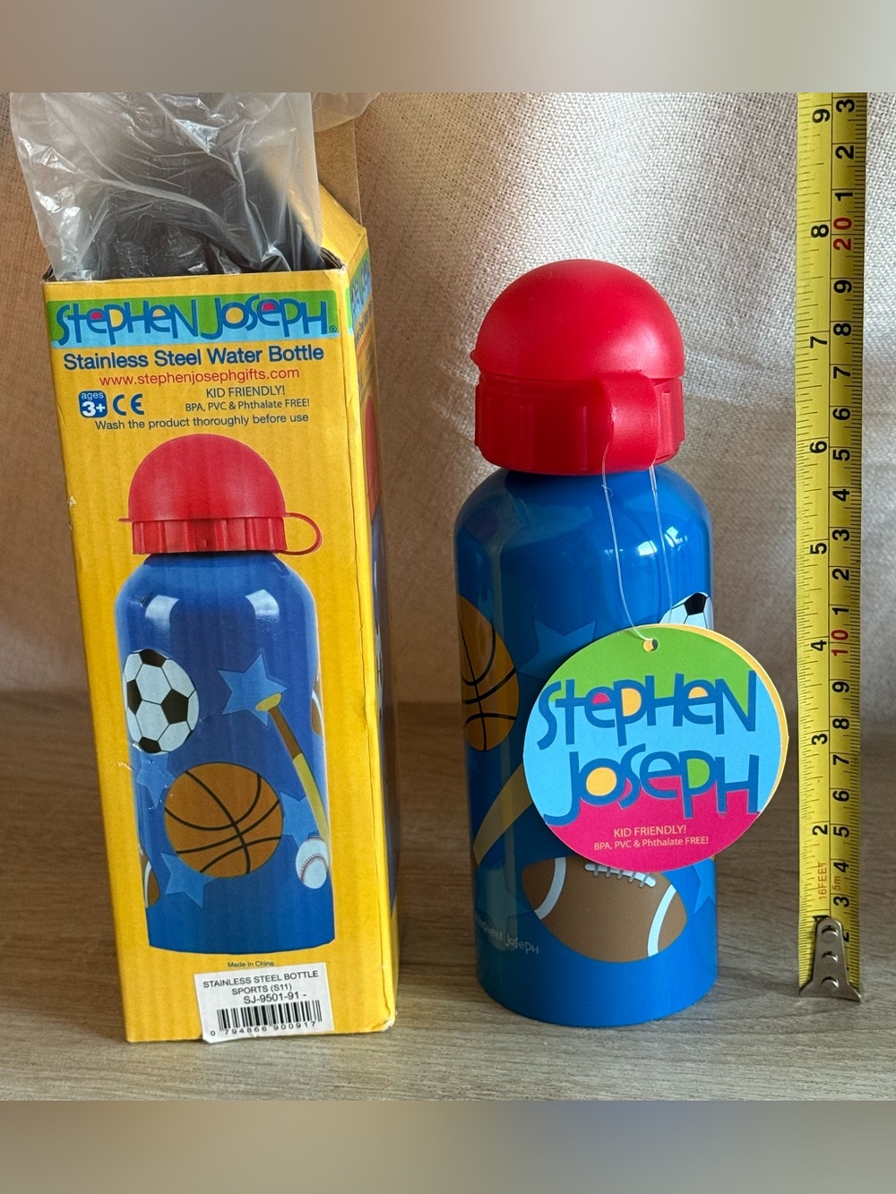 Vtg Stephen Joseph old stock stainless steel water bottle kids soccer toddler